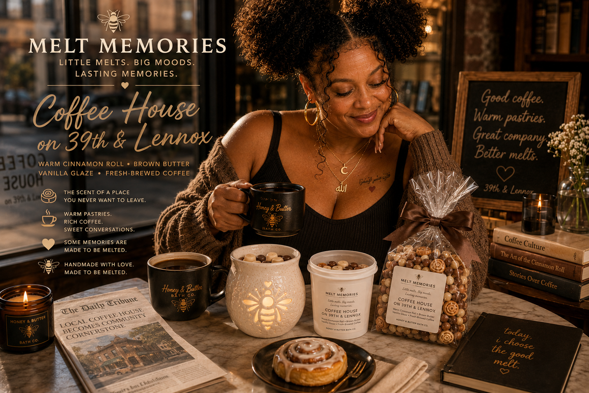 Melt Memories | Coffee House on 39th & Lennox Warm Cinnamon Roll • Creamy Hot Chocolate • Vanilla Glaze • Fresh-Brewed Coffee