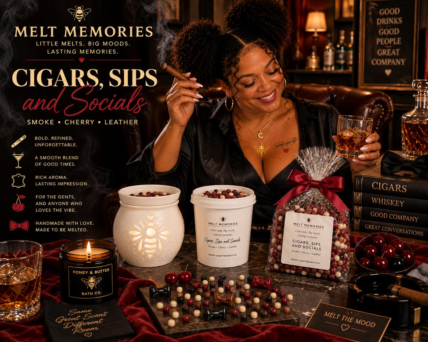 Melt Memories | Cigars, Sips & Socials - Smoke • Cherry • Leather
