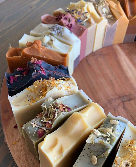 a collection of various cuts of soap