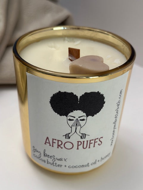 "AFRO PUFFS"  cocoa butter + coconut oil + honey  Natural Hand Poured Soy Beeswax Candle